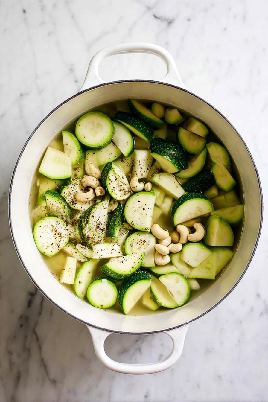 A white pot filled with a thick, creamy green soup that has a smooth texture with small bits of herbs mixed in. The soup has a vibrant, light green color with specks of darker green throughout. The inside rim of the pot has a thin layer of soup, showing its thick consistency. The pot is placed on a white marbled surface. photo taken with an iphone --ar 2:3 --v 7